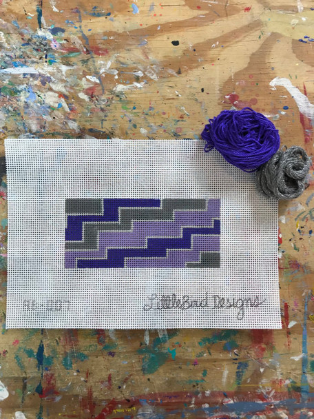 AB-007 Purple and Gray Irregular Stripes Abstract 5.5″ x 2.5". 13 Mesh Little Bird Designs