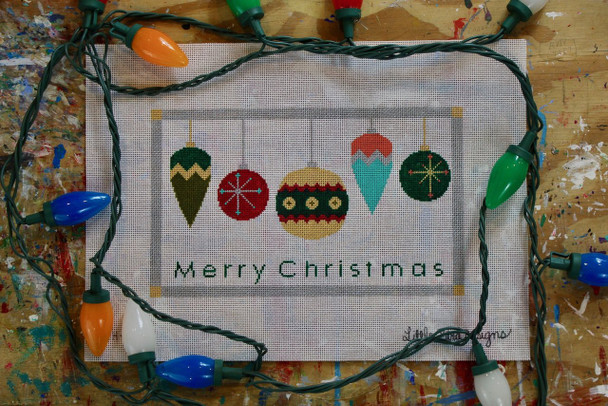 CH-004 Merry Christmas with Mid-Century modern baubles 18 Mesh Little Bird Designs 6″ x 10″