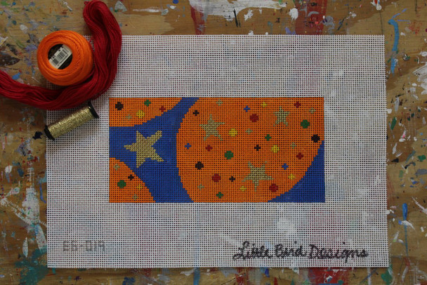 EG-019 Stars and Dots on Blue and Orange 3.5" x 7"13 Mesh Little Bird Designs Canvas Only