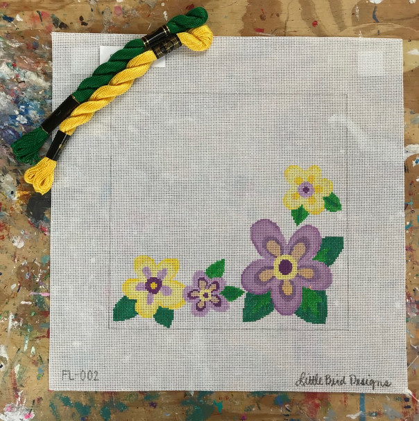 FL-002 Purple and Yellow Flowers Floral 13 Mesh Little Bird Designs 8″ x 8″