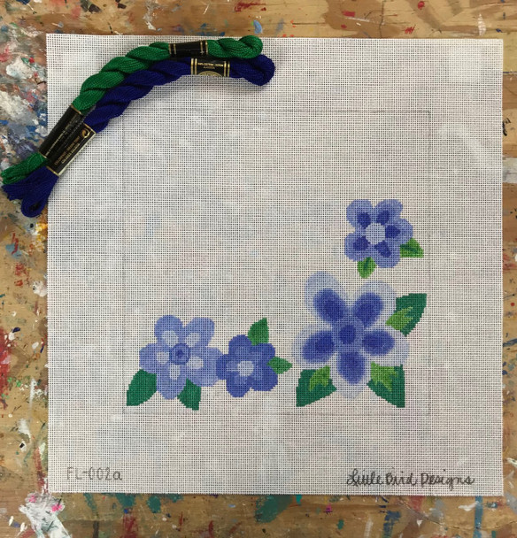 FL-002a Blue Flowers 13 Mesh Little Bird Designs 8″ x 8″