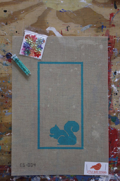 EG-004 Woodland Critter Squirrel  Little Bird Designs 18 Mesh  3.5″ x 7″ Canvas With Stitch Guide 
