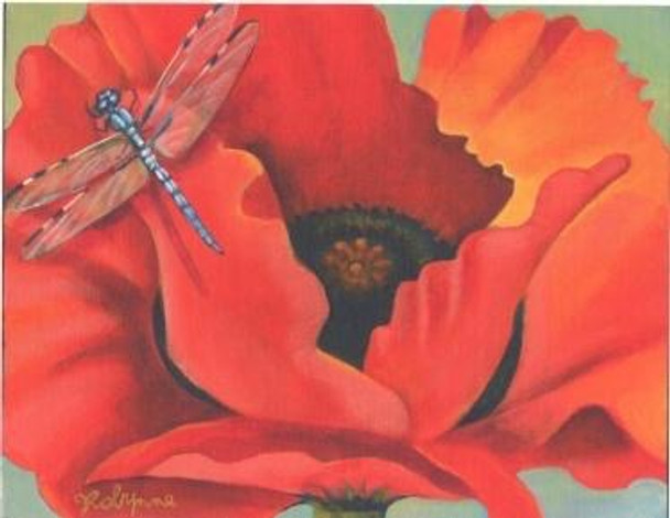 600 series:  612 Orange Poppy with Dragonfly 10 x 8 18 Mesh Robynne's Nest Artworks/Robynne Engle-Pirkle Tango & Chocolate