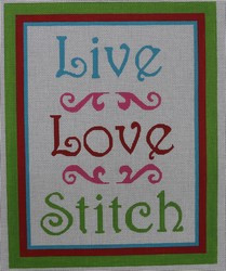 S-006-13 LIVE LOVE STITCH 9 X 11.75 13 Mesh Hillary Jean Designs