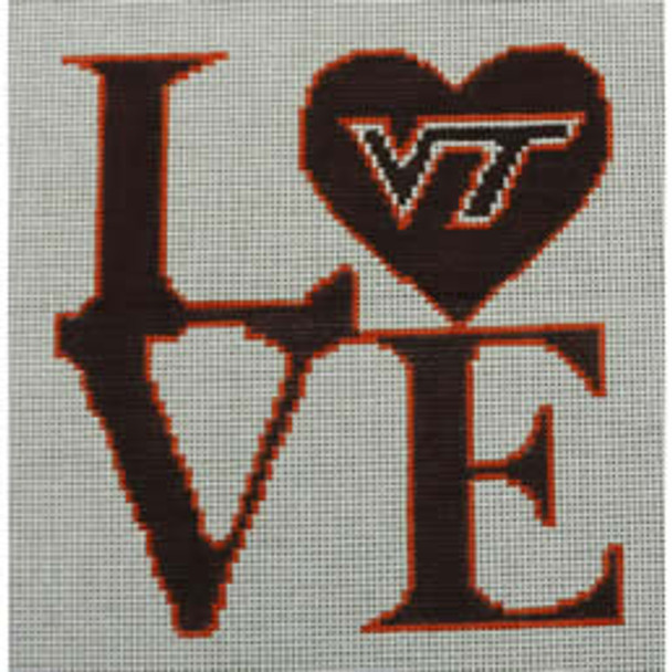 O138 Love Virginia Tech 4.75 x 5 18 Mesh Kristine Kingston Needlepoint Designs