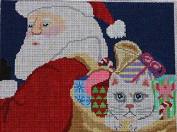 183-13 Santa w Cat 11x8 13 Mesh Pajamas and Chocolate