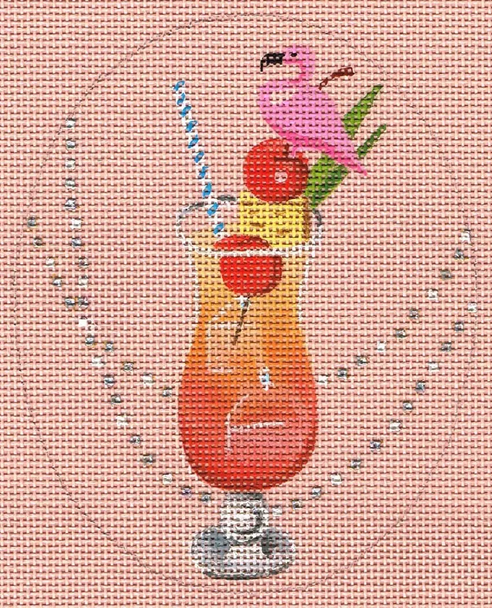 8111 Hurricane Leigh Designs 18 Mesh 4" x 5" Summer Sips Canvas Only Inquire If Stitch Guide Is Available