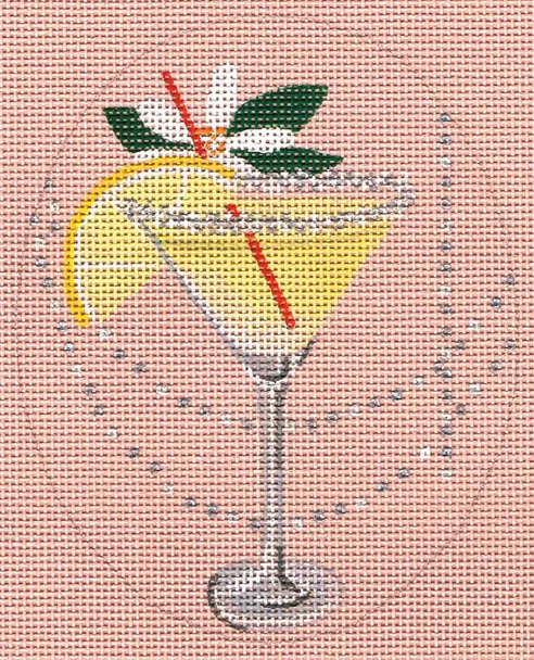 8114 Lemon Drop Leigh Designs 18 Mesh 4" x 5" Summer Sips Canvas Only Inquire If Stitch Guide Is Available