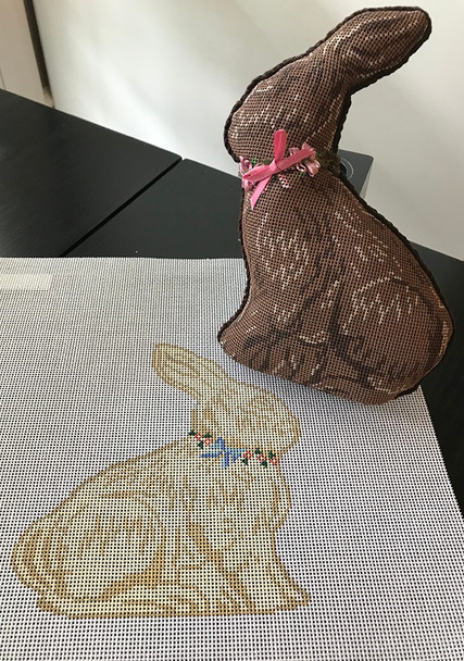 F-084 The Point Of It All White Chocolate Bunny 10 x 10  18 Mesh