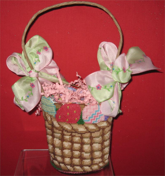 F-090 The Point Of It All Small Easter Basket w/ 4 eggs 5.50 x 3.75 18 Mesh Shown Finished 