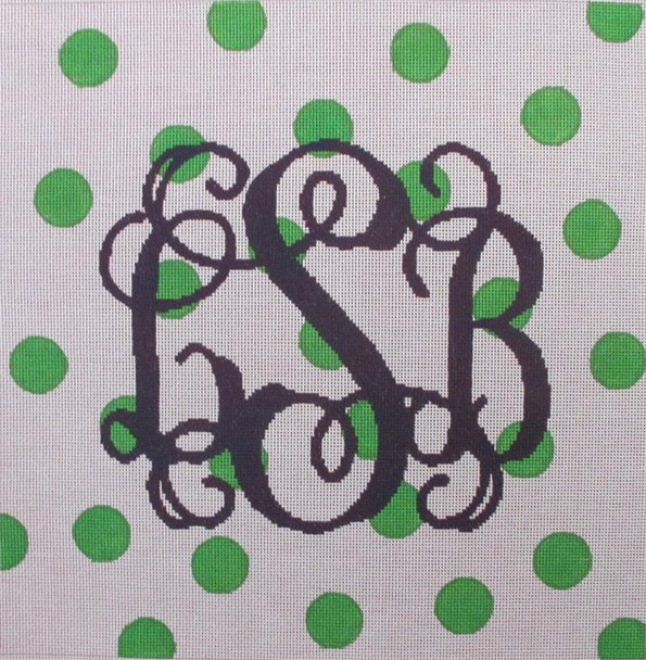 PLU-005  The Point Of It All Green Polka Dots With Monogram 14 x 14 13 Mesh
