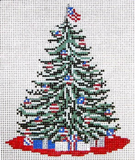 #1787	 Patriotic Tree 13 Mesh 5" x 6-1/4"  Needle Crossings