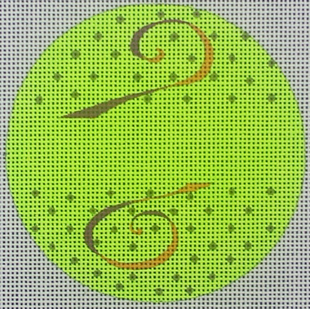 ZE434 Zecca Green Dot Circle orn w/ ribbon  4" 18 Mesh