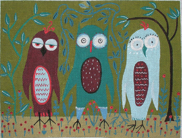 ZESP106 Zecca Three Owls by Sara Pulver 13 Mesh 12” x 9”