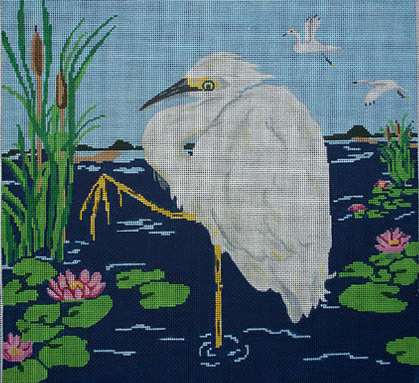 JKNA-032  Snowy Egret  14"x 15" 13 Mesh Judy Keenan NeedleArts  (Canvas And Thread)