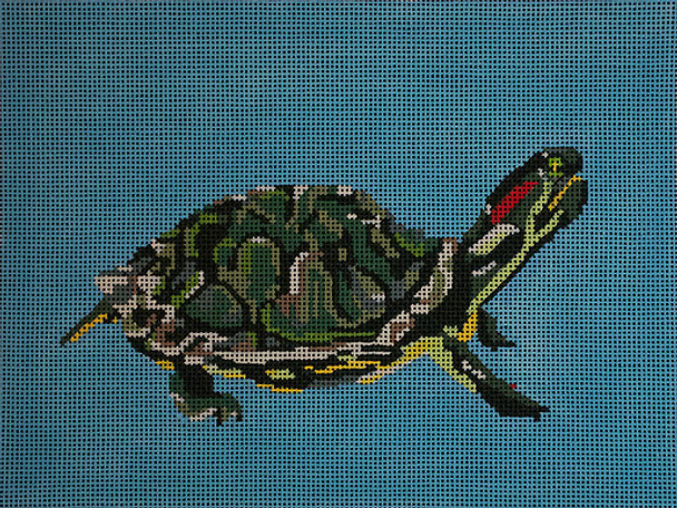 JKNA-058 Red-Eared Slider Turtle 10"x  8" 18 Mesh Judy Keenan NeedleArts  (Canvas And Thread)