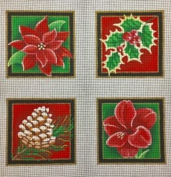 CS05 Pepperberry Designs Christmas Floral Coasters 4 Sq 18 Mesh