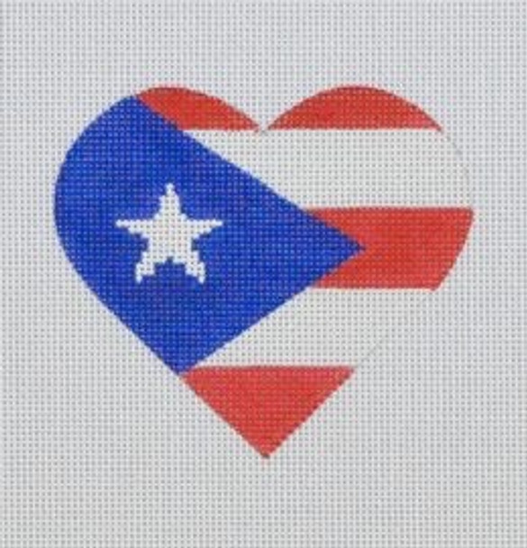 HT26 Puerto Rican Flag Heart  3.25 x 3.75 18 Mesh Pepperberry Designs 