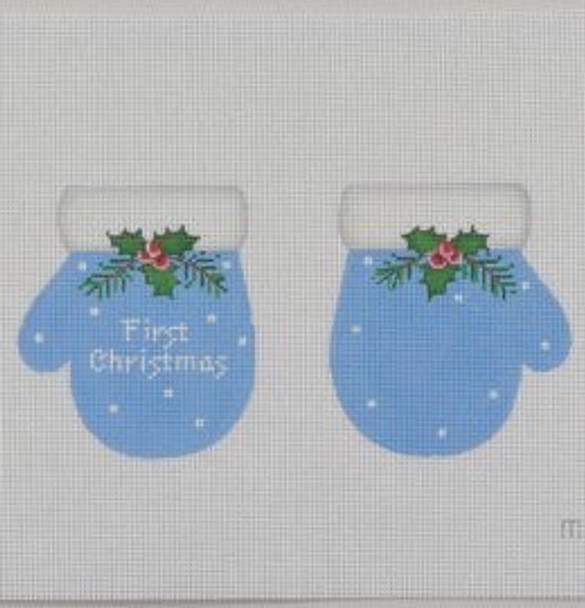 MT02 Baby's 1st Christmas Mittens Blue 3 x 5.25 18 Mesh Pepperberry Design