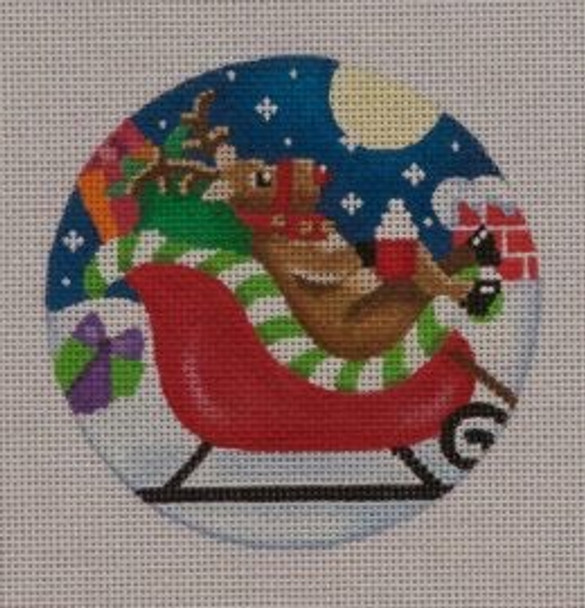 RNM03 Sleigh Chillin' Reindeer 4 Dia. 18 Mesh With Stitch Guide Pepperberry Designs