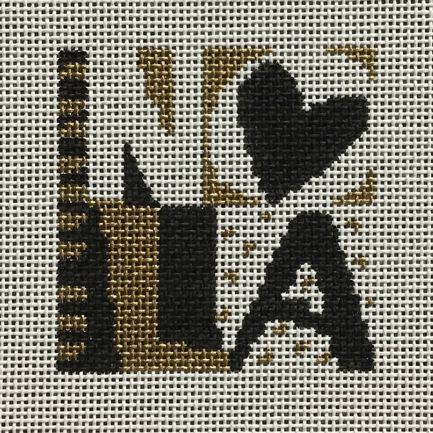 QS31-13 NOLA Stamp (Black and Gold)  3.25 x 3.5 13 Mesh Quarter Stitch Designs Shown In Mardi Gras Colors