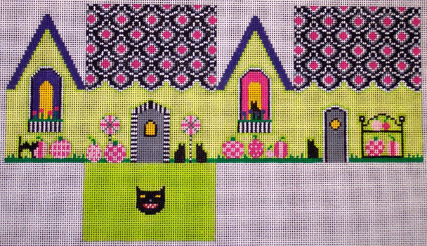 HW136 Pink Pumpkin Witch Cottage - Small 6x11  EyeCandy Needleart