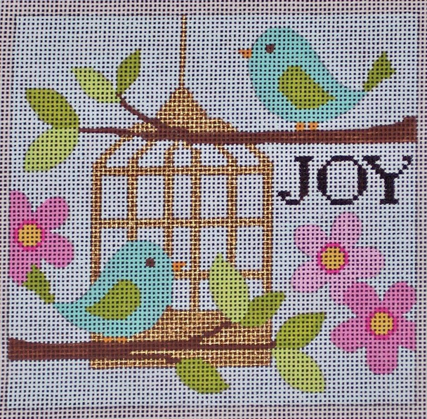 N127-13"Joy" Birds/Birdcage box topper 13 count 7x7 EyeCandy Needleart