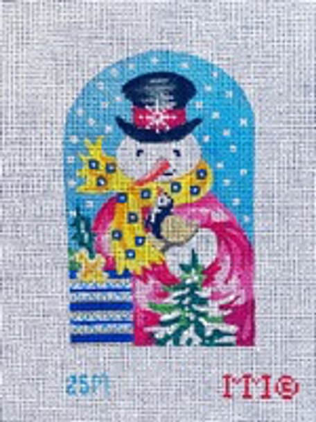 Snowman Ornament 2SM Snow Man & Penguin- Pink Jacket 3" x 5" 18 Mesh MM Designs
