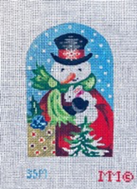 Snowman Ornament 3SM Snow Man & White Bunny- Red & Green Jacket 3" x 5"18 Mesh MM Designs