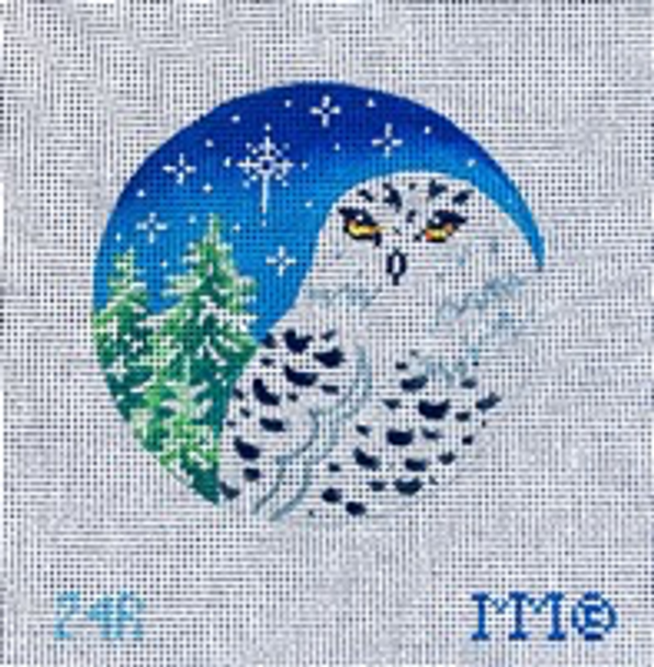 Christmas 4" Round 18 Mesh 24R Snow Owl & Fir Trees MM Designs