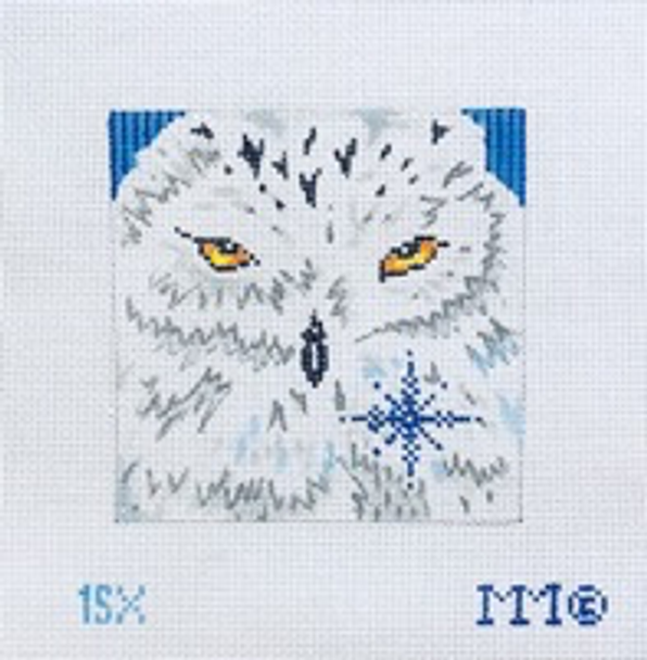 Christmas 4" Square 18 Mesh 1SX Snow Owl/ Blue Striped Background MM Designs 