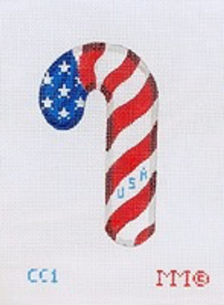 Christmas Candy Cane 3" x 5" 18 Mesh CC1 USA Red, White & Blue Striped Candy Cane MM Designs