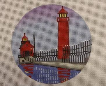 7154 Grand Haven Light Michigan 4" round, 18 mesh Purple Palm Designs