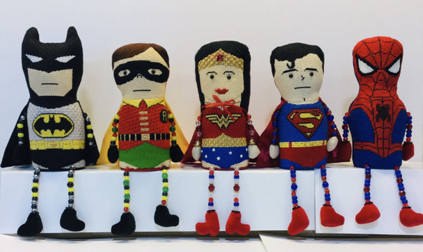 3D Super Hero– Super Guy  Shown Second From Right 8.5” x 4.5” 18 Mesh Sew Much Fun