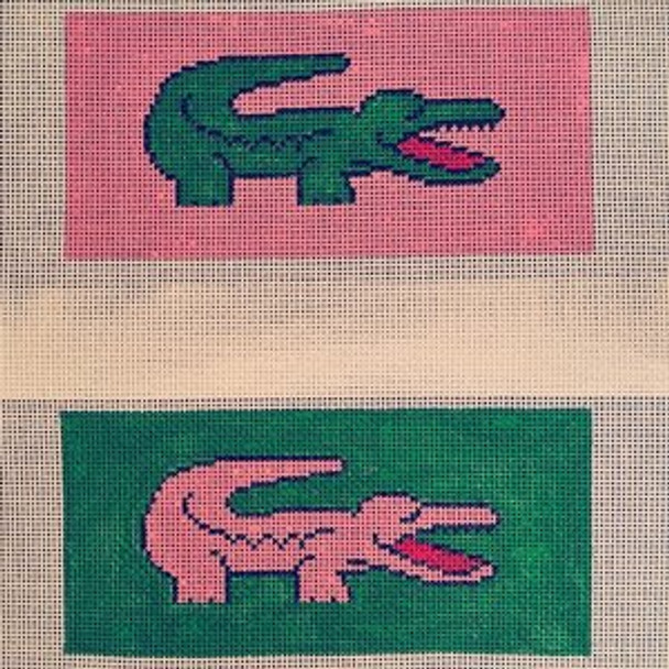 AF12	Green Croc with Pink Background Eyeglass	3.25" H x 6.75" W	14 Mesh Anne Fisher Needlepoint, llc