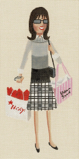 5061 - Shopping 5" x 10" ~ 18 Mesh Ivory Leigh Designs Sassy Sally Canvas Only Inquire If Stitch Guide Is Available