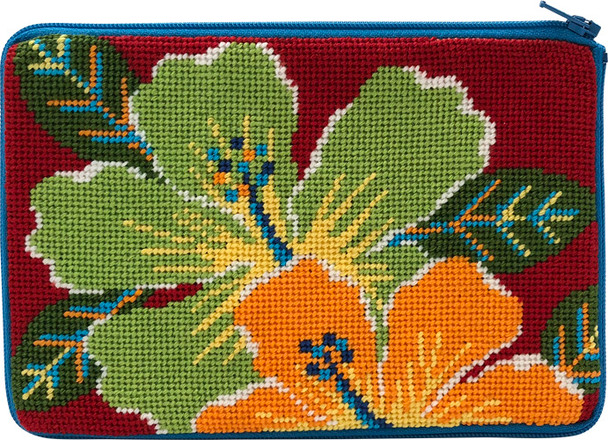 SZ631 BRIGHT HIBISCUS Alice Peterson Stitch And Zip NEEDLEPOINT PURSE 