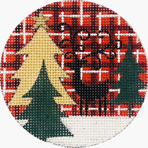 APX327 Reindeer And Trees On Plaid Alice Peterson 13 Mesh 4 x 4