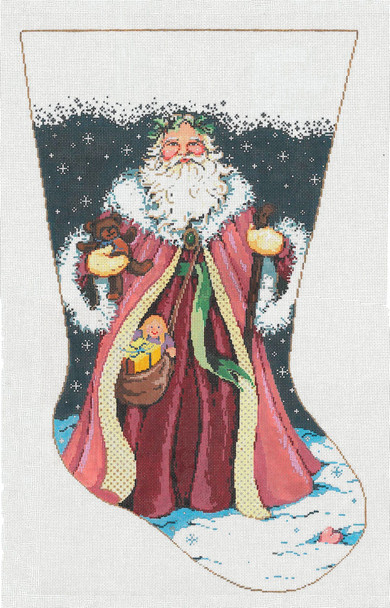 Father Christmas - Left  Stocking 22 x 13 16 Mesh Once In A Blue Moon By Sandra Gilmore 16-099A