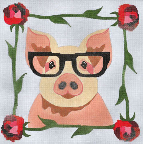 ZIA-101 Pig with Glasses 8x8 18 Mesh ZIA DESIGNS Danji Designs