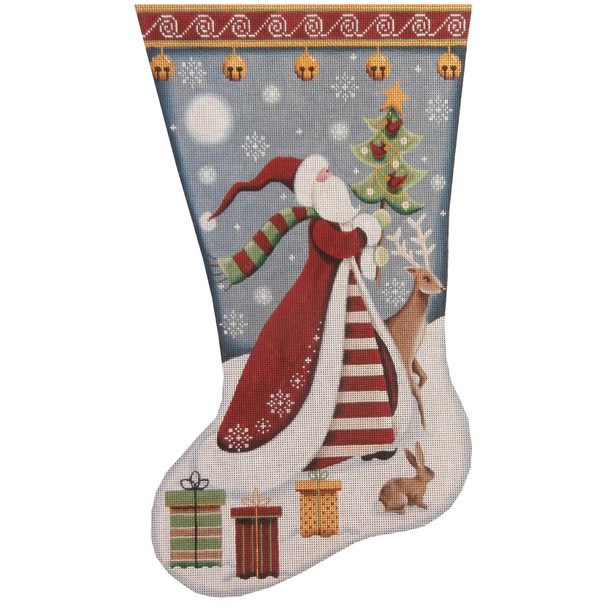 1388a Folk  Santa Stocking  11" x 19" 18 Mesh Rebecca Wood Designs!