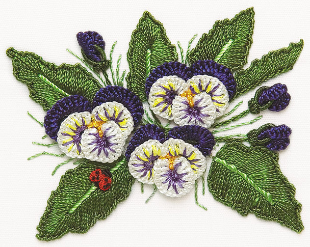 1410 Lady and the Pansies Print Only Fabric Size 8X10 EdMar Brazilian Dimensional Embroidery