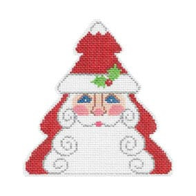 Christmas Ornament C726 Tree Shaped Santa 4.5 X 4.5 18 Mesh Shelly Tribbey Designs