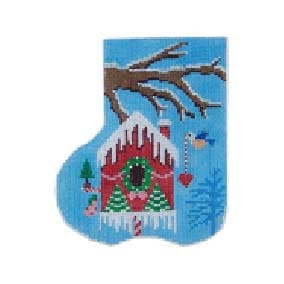 Christmas Mini-Sock C334 Holiday Birdhouse Decorating  4X5 18 Mesh Shelly Tribbey Designs