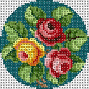 P-126 Roses On Blue 18 Mesh 3x3 Treglown Designs