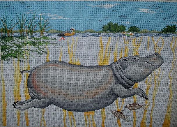 TC-5 Hippo Swimming 15x11	18 Mesh Tapestry Fair TIMOTHY CHAPMAN DESIGNS