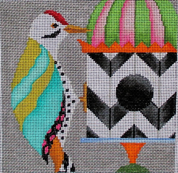 PS-11 D  Green Striped Flicker 6 x 6 18 grey Mesh Tapestry Fair PAT SCHEURICH DESIGNS
