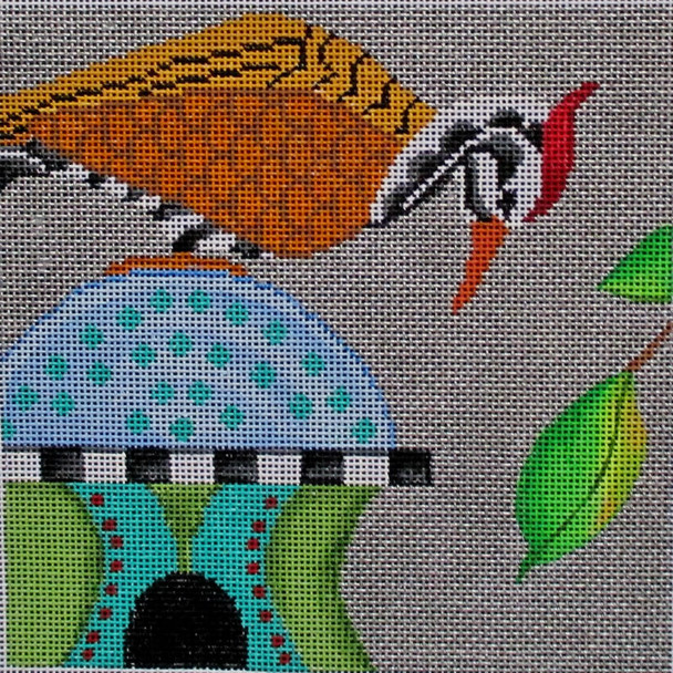 PS-11 H Crimson Backed Woodpecker  6 x 6 18 grey Mesh Tapestry Fair PAT SCHEURICH DESIGNS