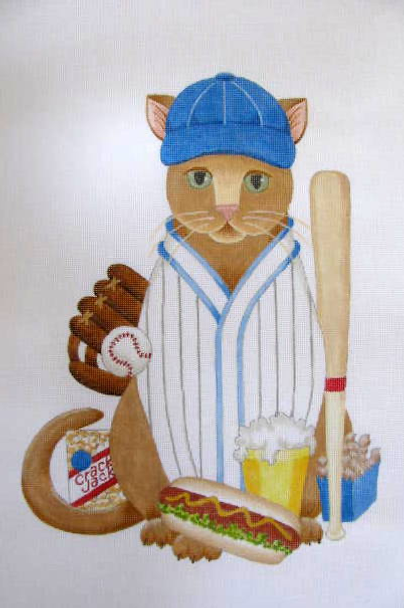 1054	Baseball Cat - no logo	12 x 16	18 Mesh  Jane Nichols Needlepoint