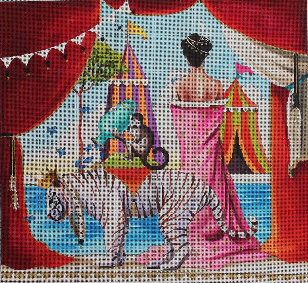 AN358 Siberian tiger/monkey/lady/tents 13 x 12 18 Mesh Colors of Praise 